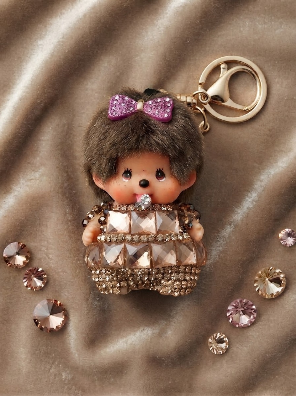 Crystal-Embellished Pink Bow Key & Card Holder Charm